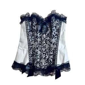 Corset Tan w/Black Lace Ribbon Whimsygoth Gothcore Lace-Up Back Sz M